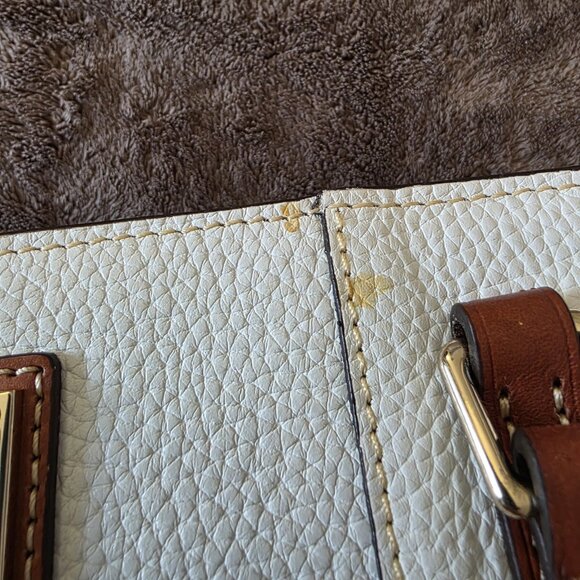 Dooney & Bourke Wexford Lexington Pebble Leather Tote Bag White Tan Handles Red - Picture 6 of 16